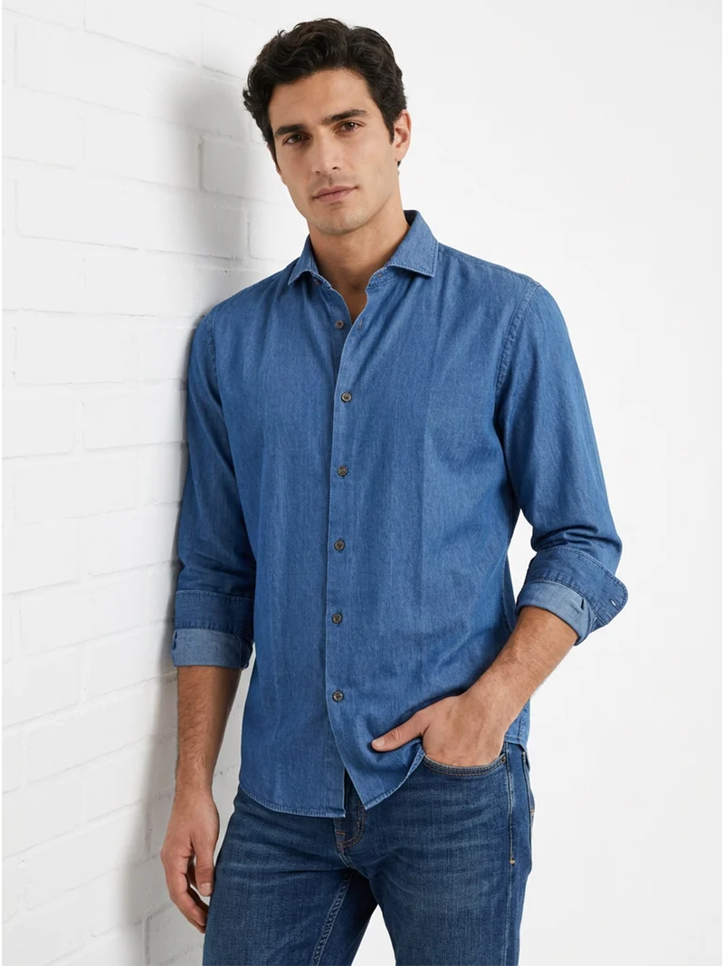 Camicia da uomo a maniche lunghe in cotone - jeans