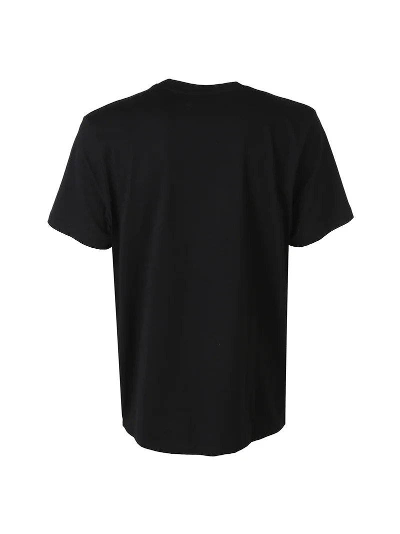 T-shirt da uomo in cotone con stampa logo sullo scollo - nero