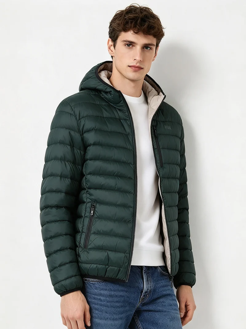 Giubbotto imbottito da uomo con cappuccio e zip - verde