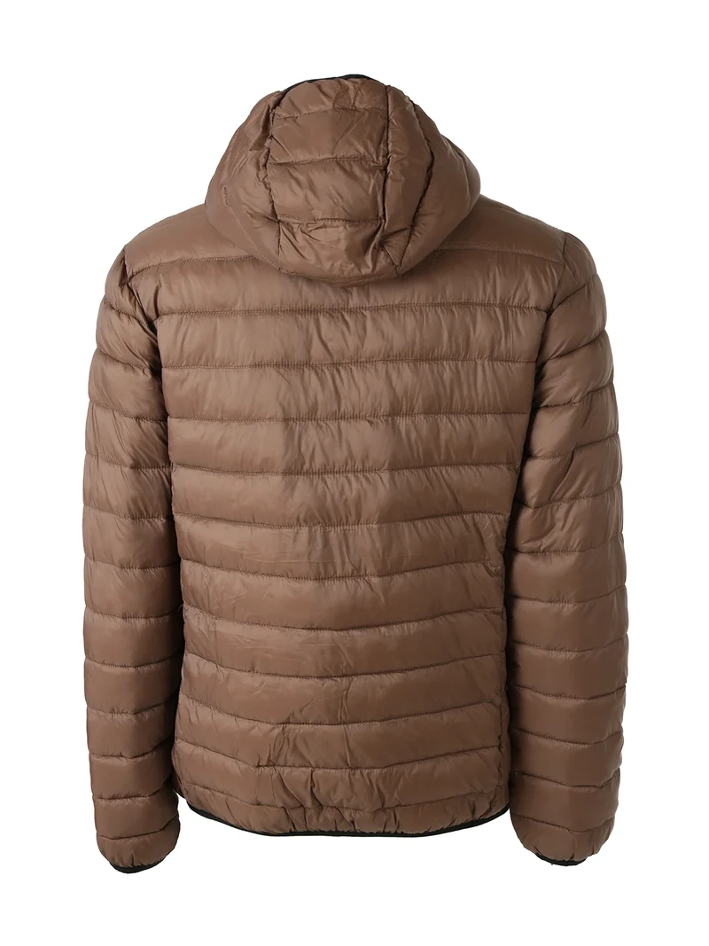 Giubbotto imbottito da uomo con cappuccio e zip - marrone