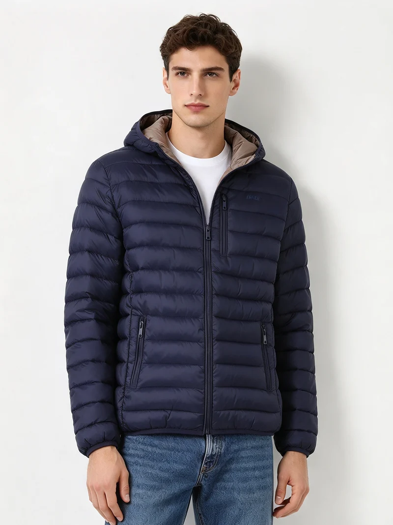 Giubbotto imbottito da uomo con cappuccio e zip - blu scuro