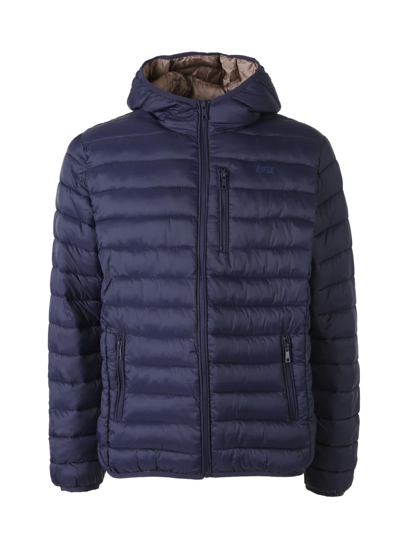 Giubbotto imbottito da uomo con cappuccio e zip - blu scuro