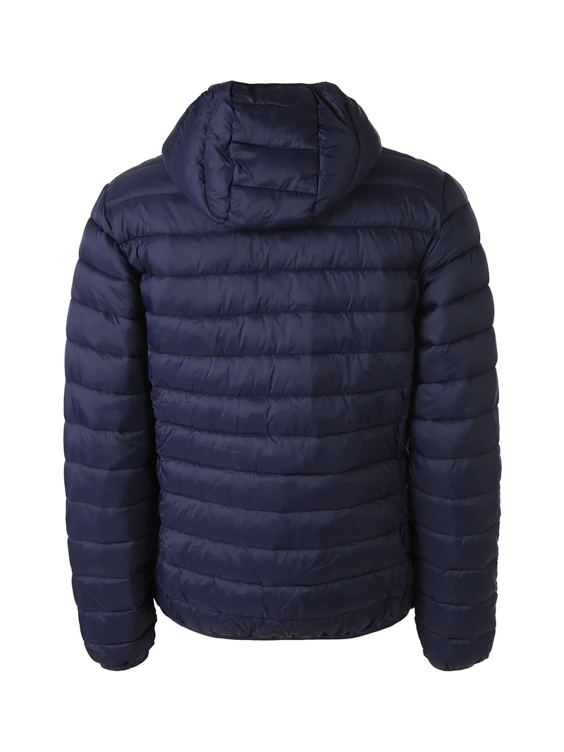 Giubbotto imbottito da uomo con cappuccio e zip - blu scuro