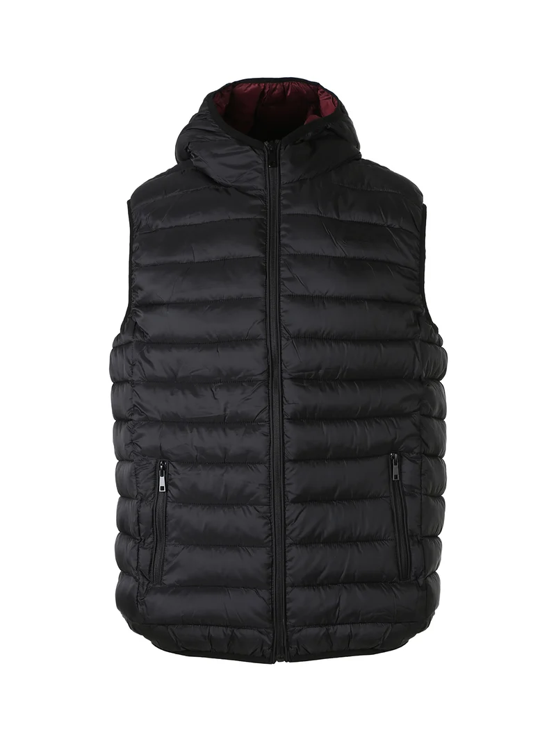 Gilet imbottito da uomo con cappuccio e zip - nero