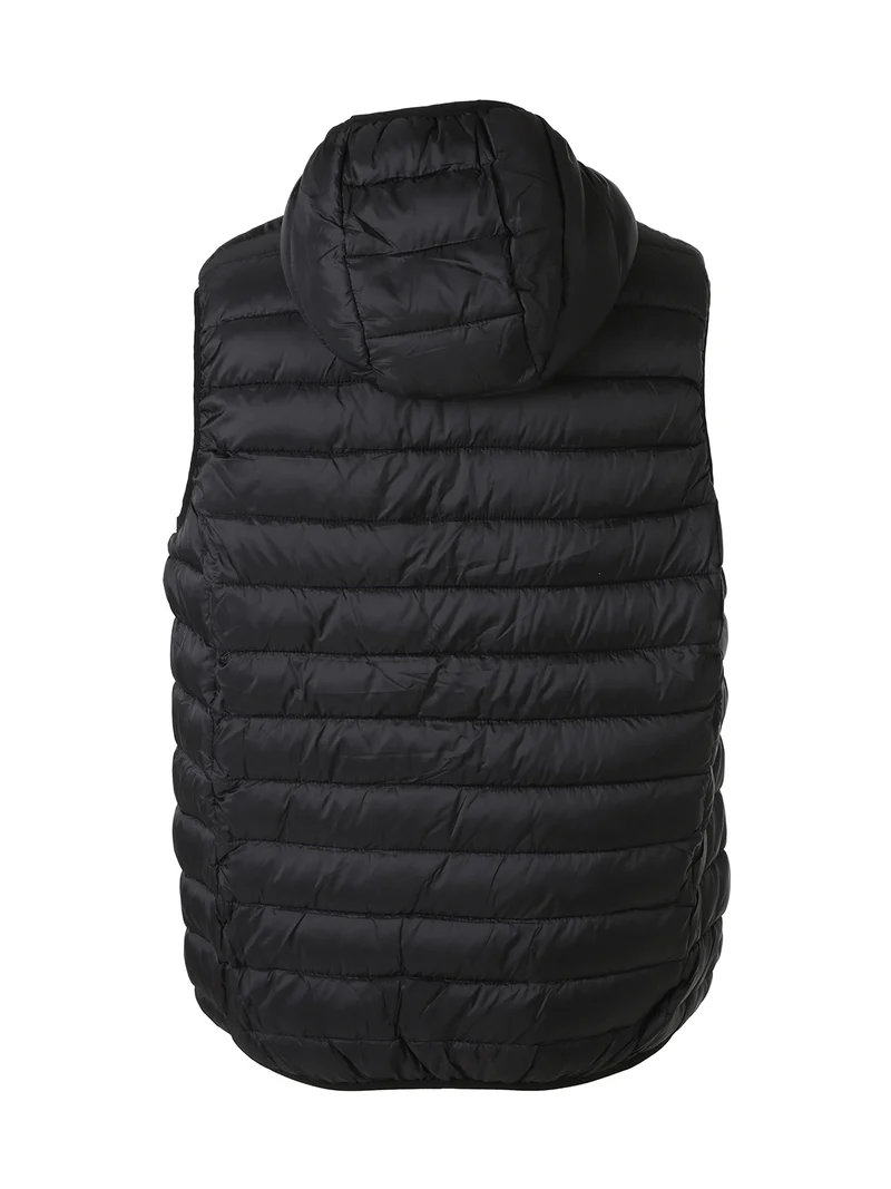 Gilet imbottito da uomo con cappuccio e zip - nero