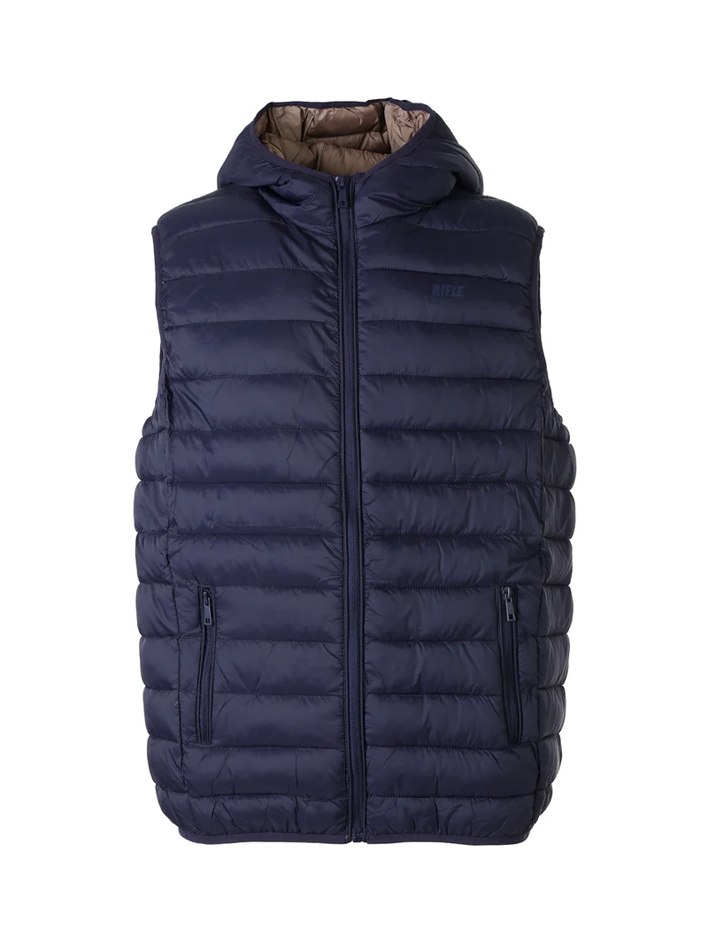 Gilet imbottito da uomo con cappuccio e zip - blu scuro