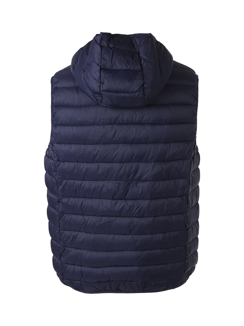 Gilet imbottito da uomo con cappuccio e zip - blu scuro