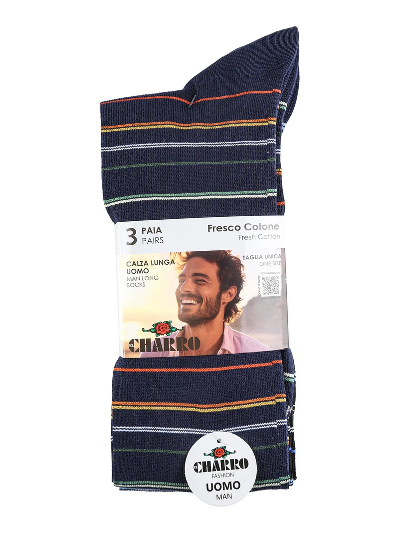 Confezione da 3 paia di calze lunghe uomo a righe - antracite