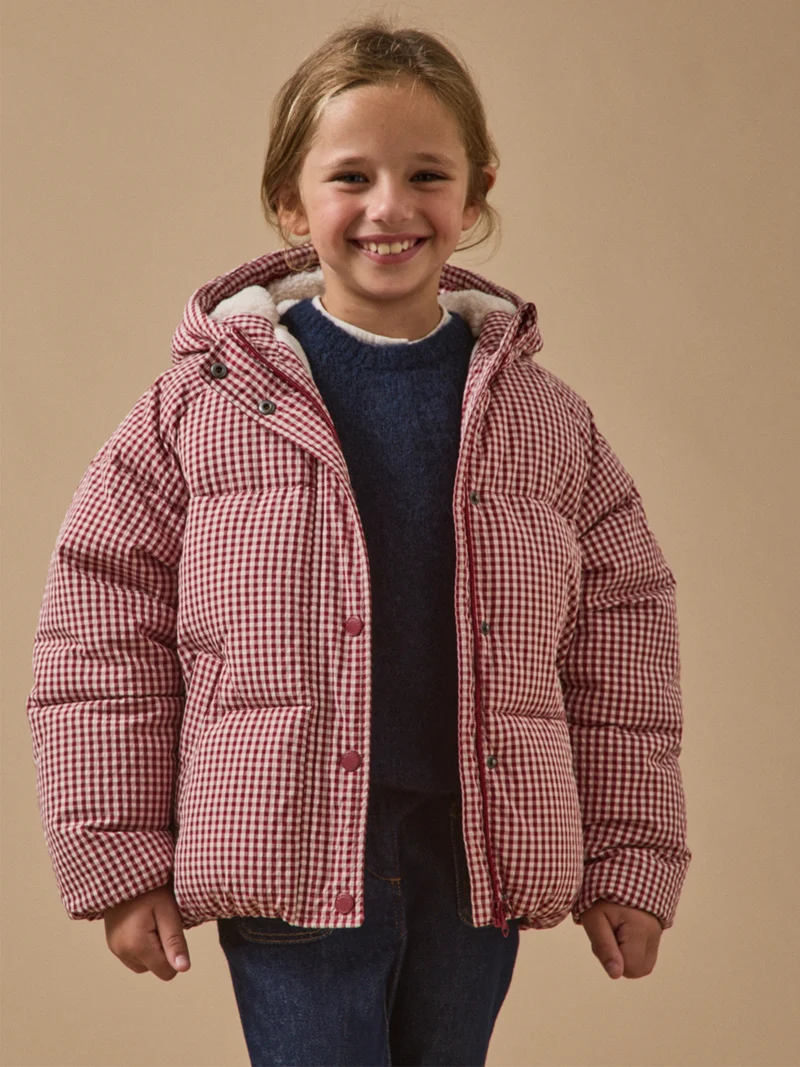 Mädchen-Steppjacke mit Vichy-Karomuster
