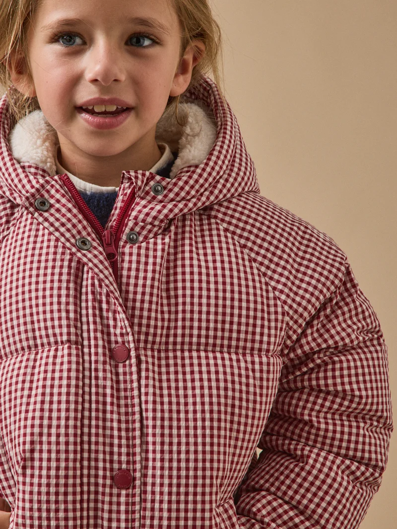 Mädchen-Steppjacke mit Vichy-Karomuster