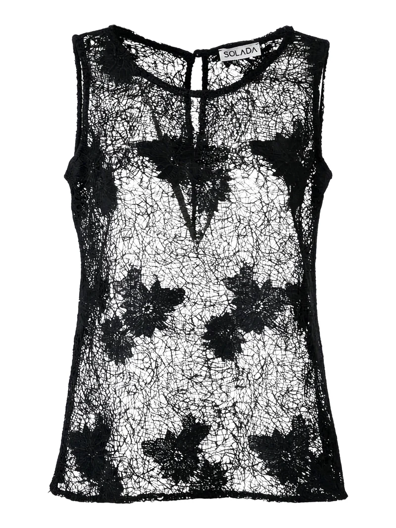 Top donna smanicato in pizzo - nero