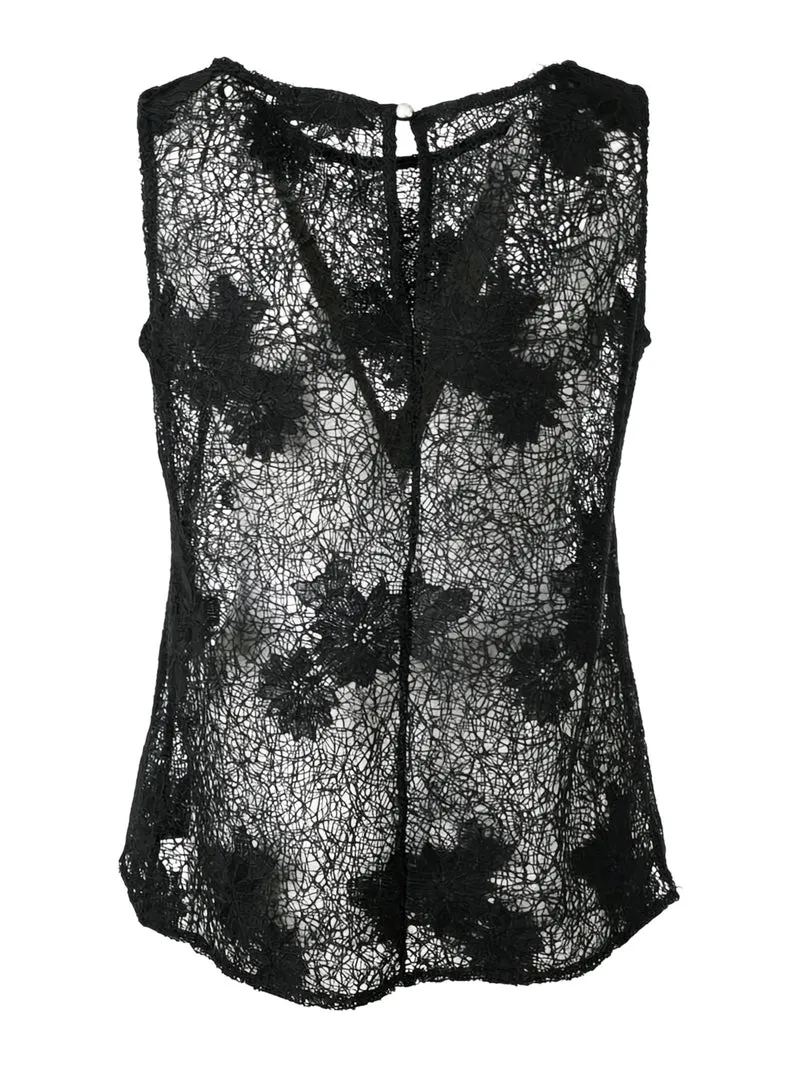 Top donna smanicato in pizzo - nero