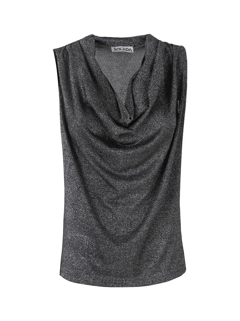 Top donna lurex con scollo a cascata - argento