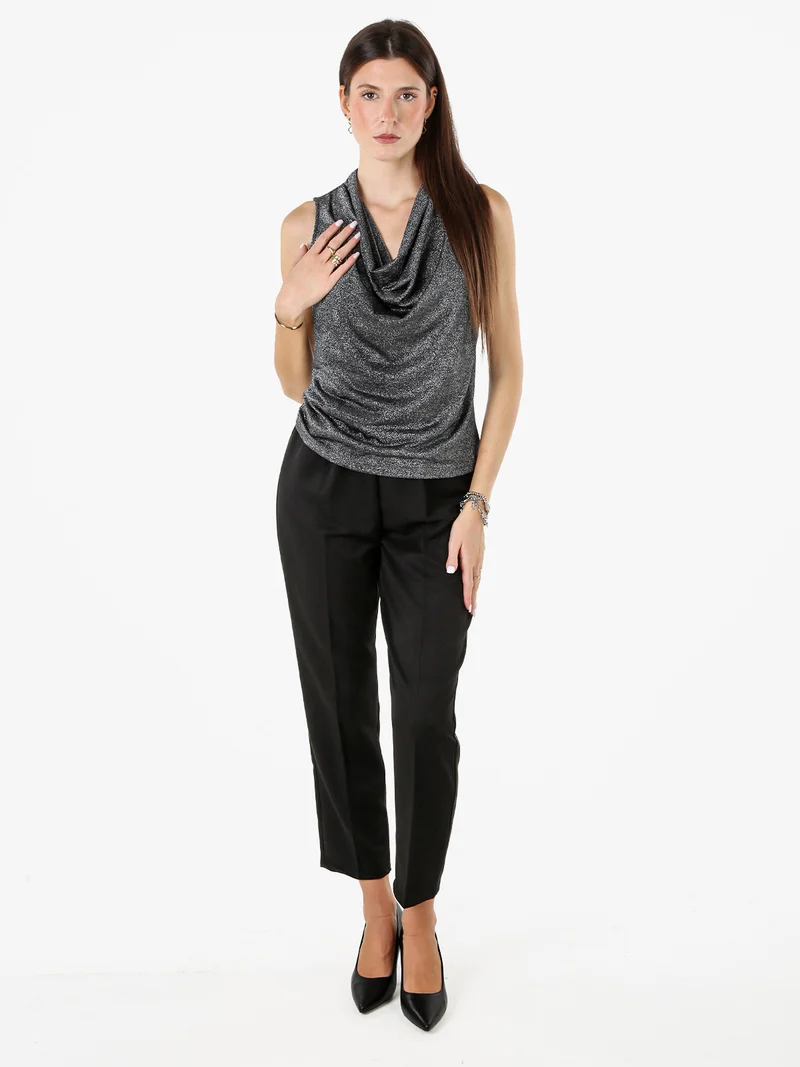 Top donna lurex con scollo a cascata - argento