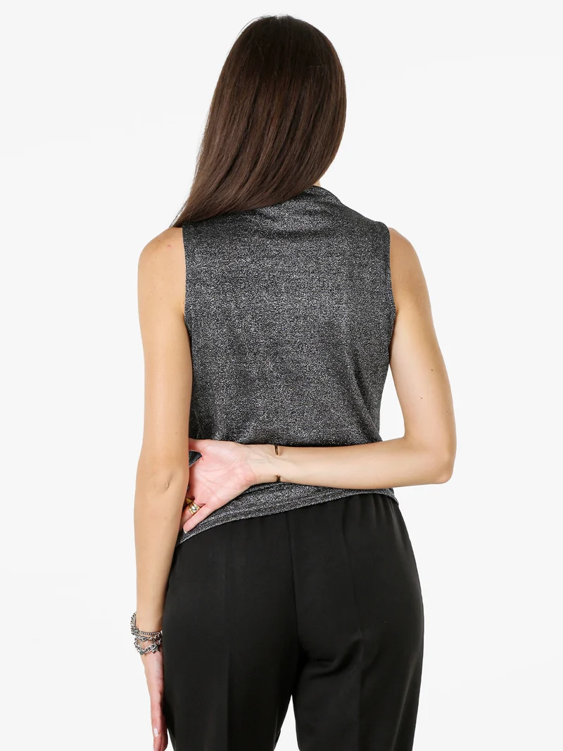 Top donna lurex con scollo a cascata - argento