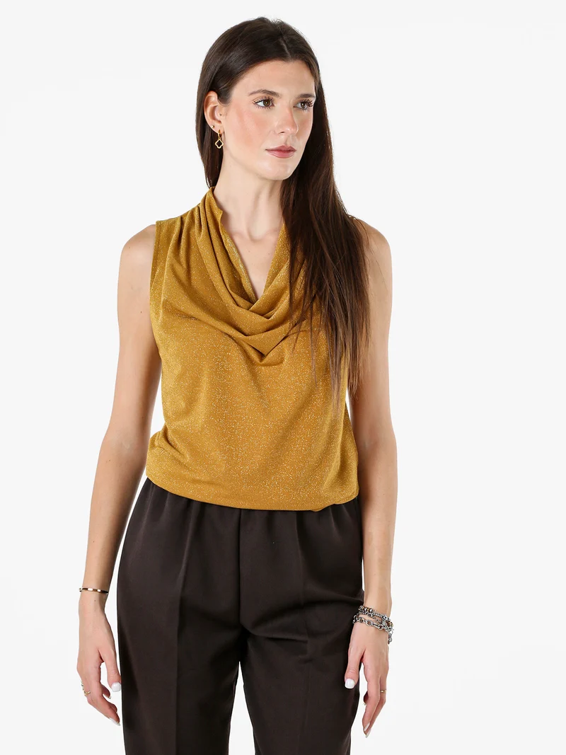 Top donna lurex con scollo a cascata - oro