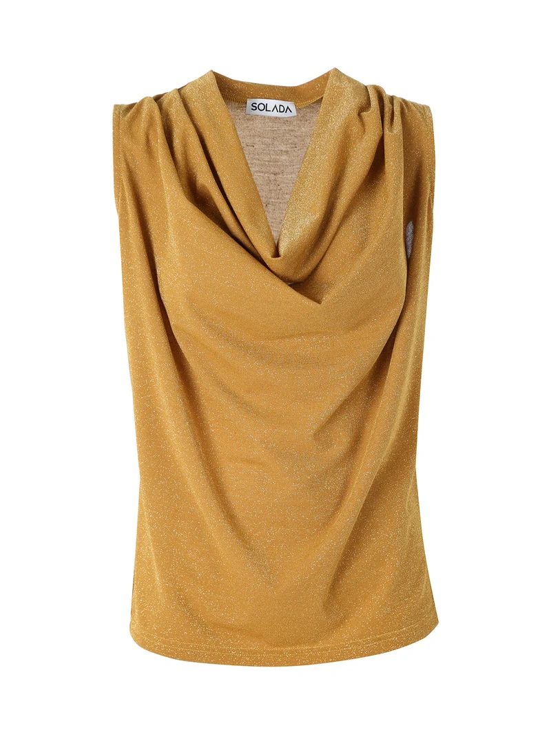 Top donna lurex con scollo a cascata - oro