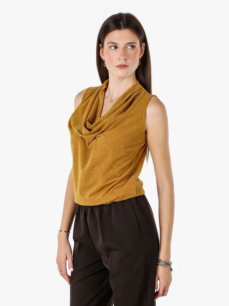 Top donna lurex con scollo a cascata - oro