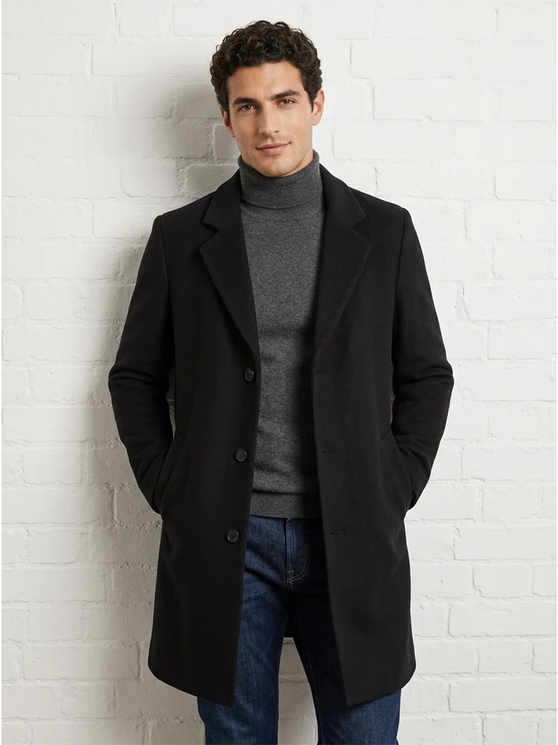 Cappotto da uomo in misto lana con bottoni - nero