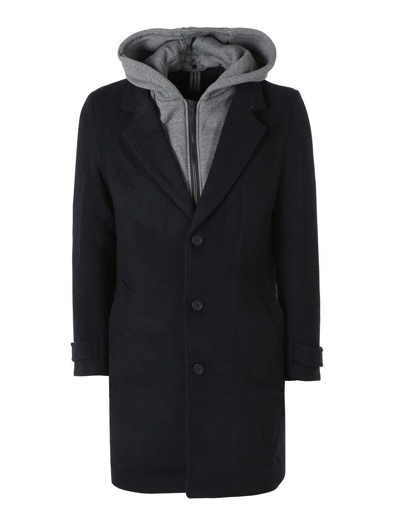 Cappotto da uomo in misto lana con pettorina removibile con cappuccio - blu scuro