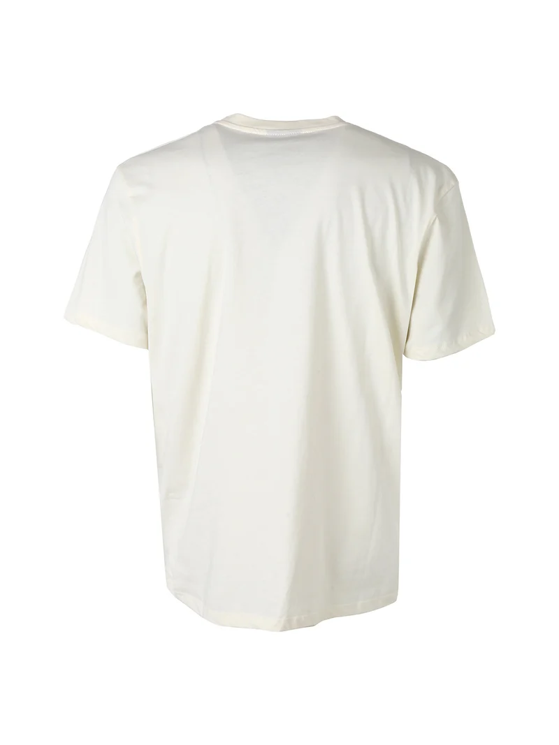 T-shirt da uomo in cotone con stampa logo sullo scollo - panna
