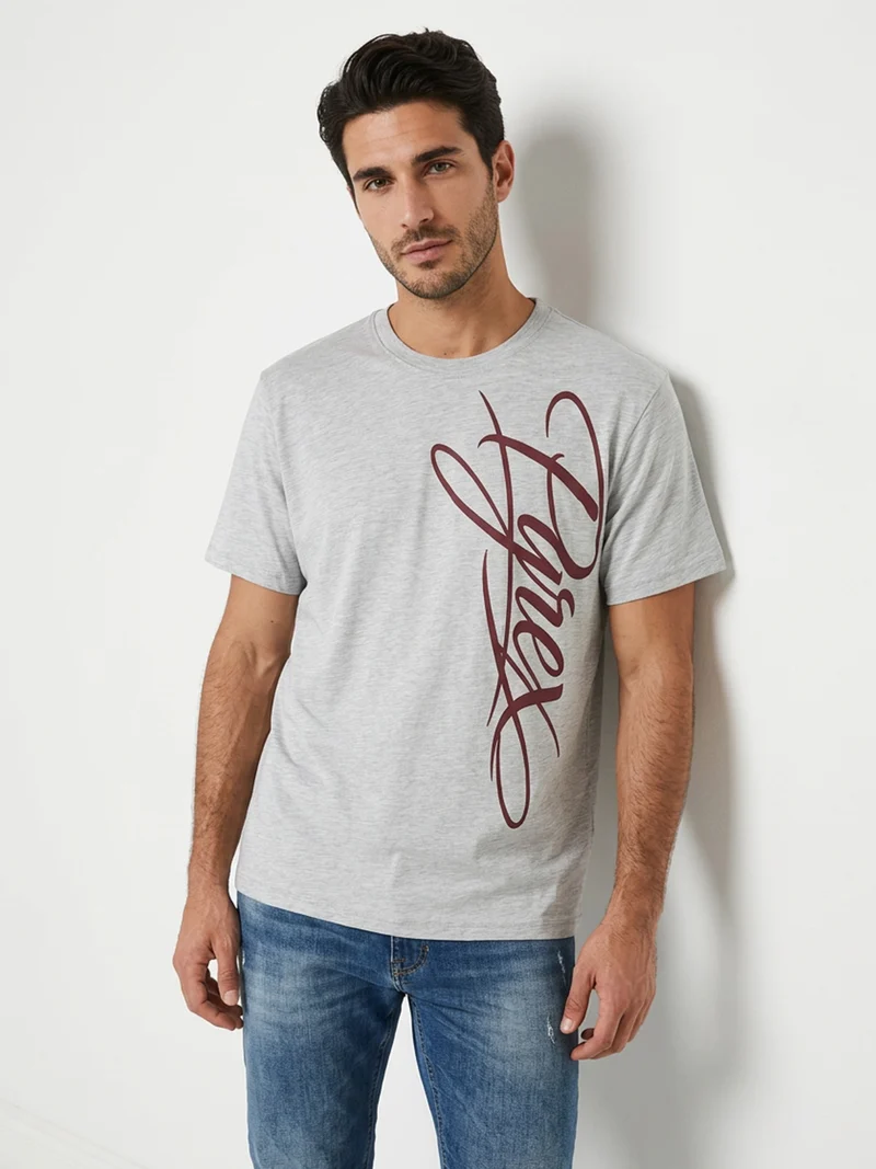 T-shirt da uomo in cotone con logo e scollo tondo - grigio