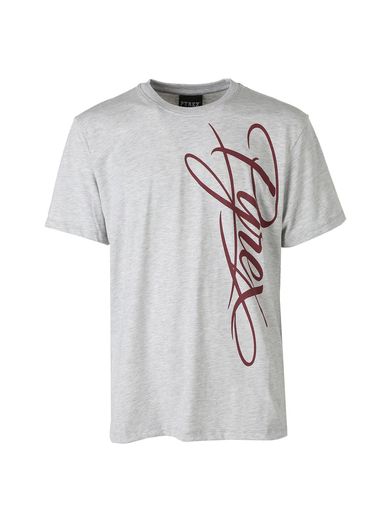 T-shirt da uomo in cotone con logo e scollo tondo - grigio