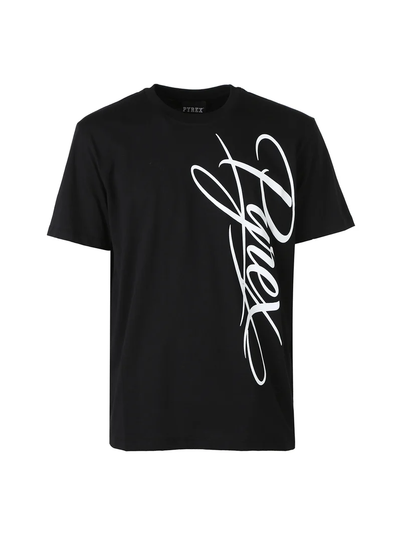 T-shirt da uomo in cotone con logo e scollo tondo - nero