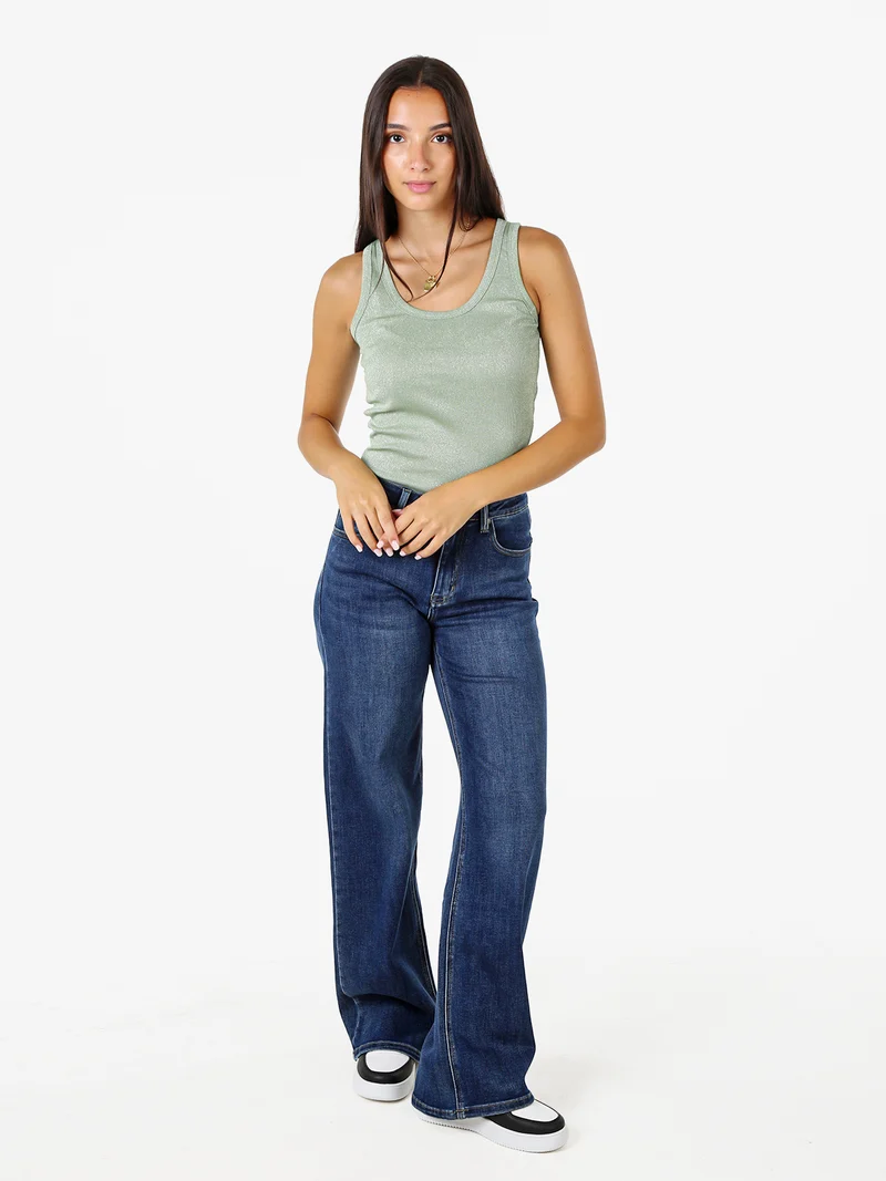 Top girocollo da donna in lurex - acqua marina