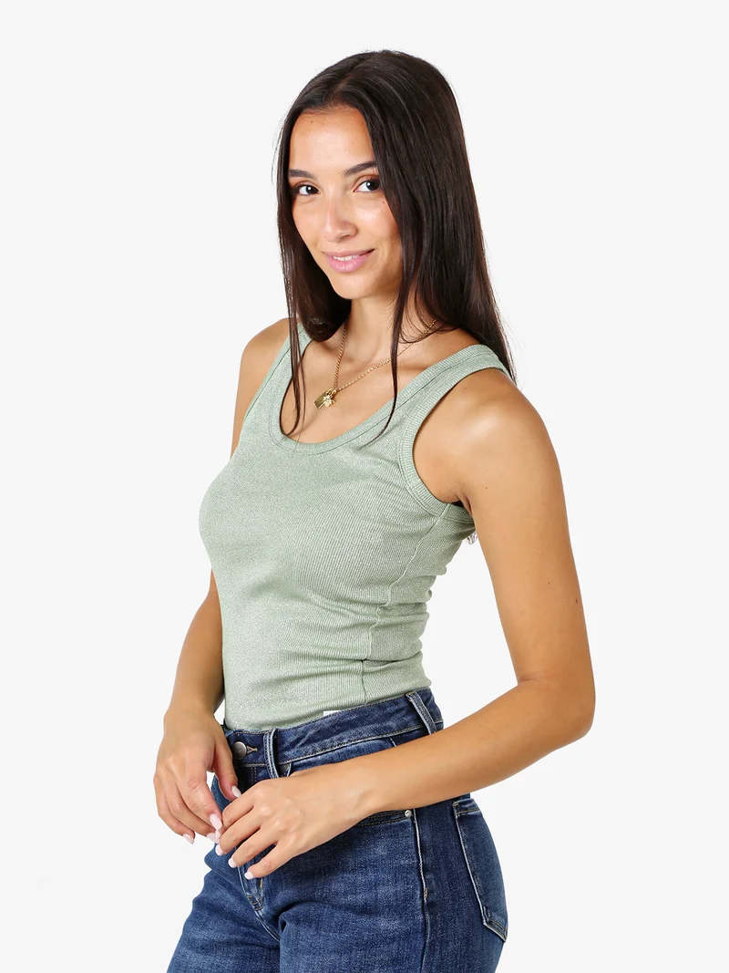 Top girocollo da donna in lurex - acqua marina