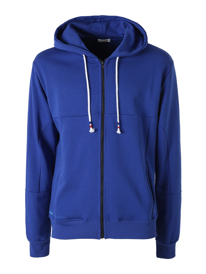 Felpa da uomo con cappuccio e zip in cotone - blu