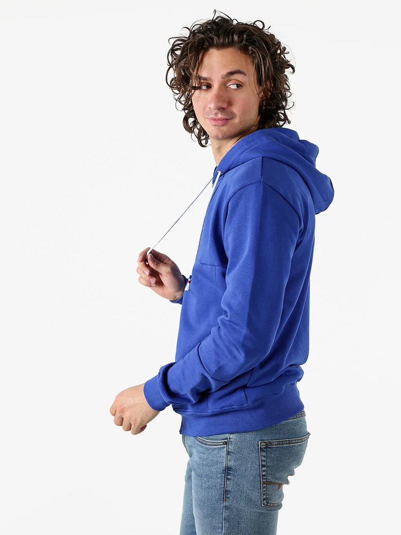 Felpa da uomo con cappuccio e zip in cotone - blu