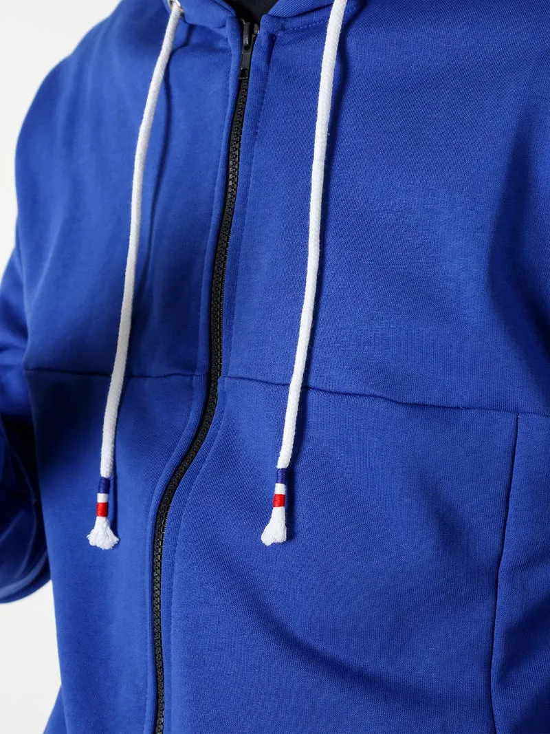 Felpa da uomo con cappuccio e zip in cotone - blu