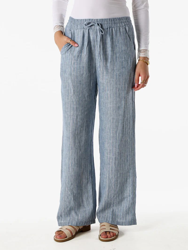 Pantaloni donna leggeri con righe in lurex - blu