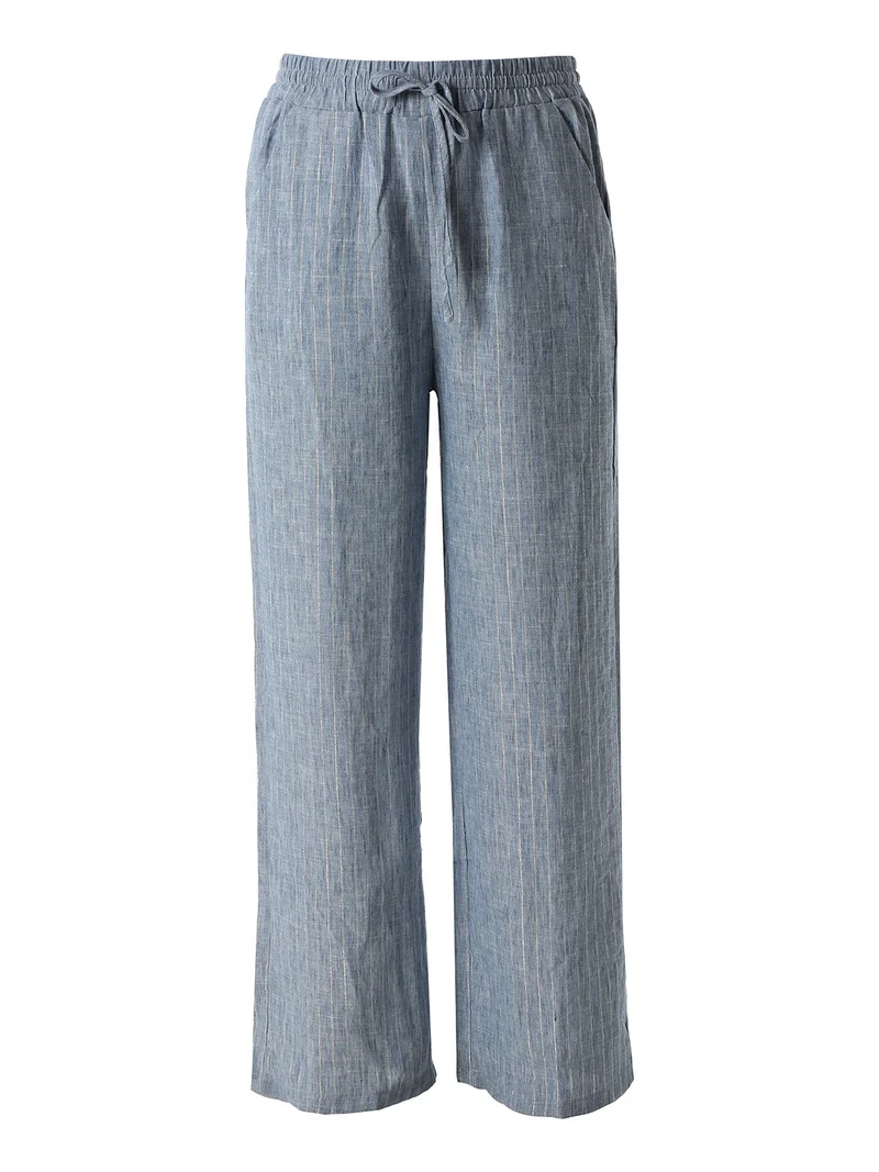 Pantaloni donna leggeri con righe in lurex - blu