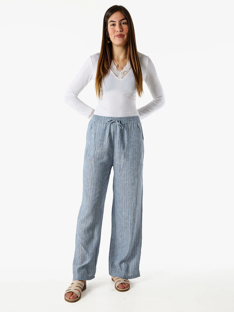 Pantaloni donna leggeri con righe in lurex - blu