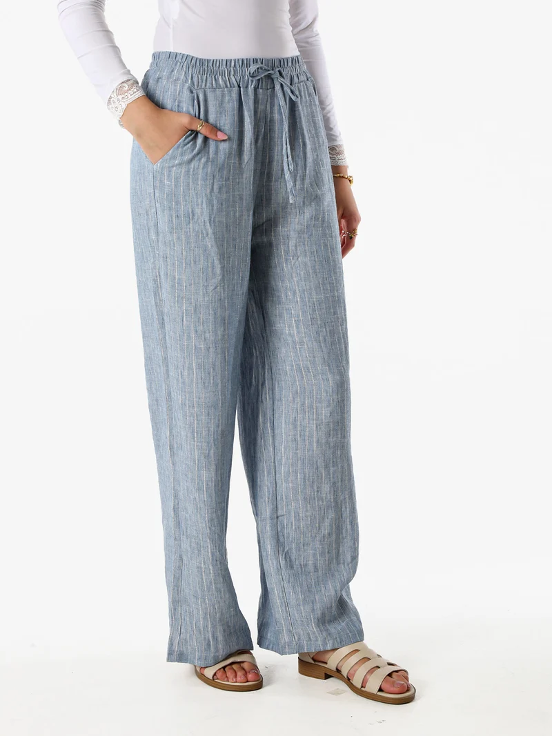 Pantaloni donna leggeri con righe in lurex - blu