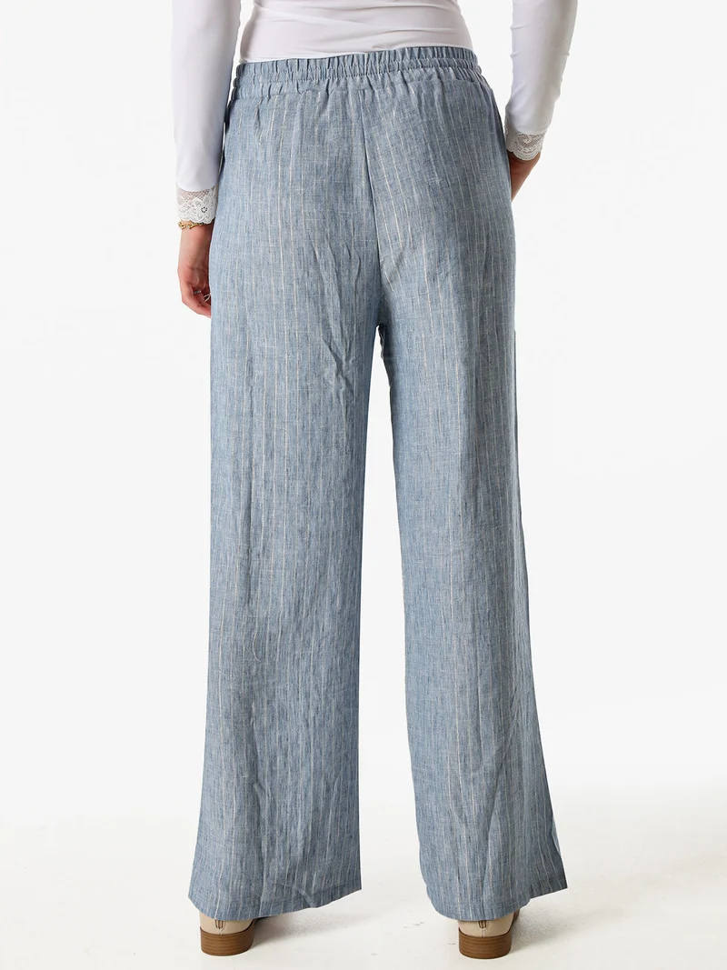 Pantaloni donna leggeri con righe in lurex - blu