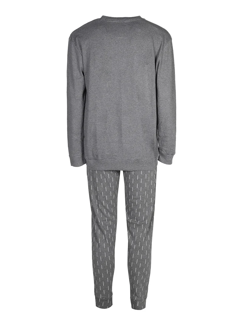 Pigiama lungo da uomo in cotone interlock con taschino - grigio
