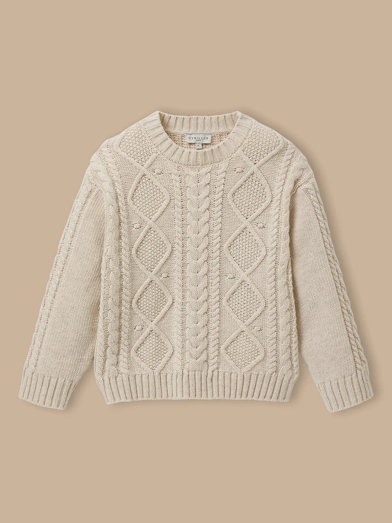 Mädchenpullover mit Zopfmuster und Wolle
