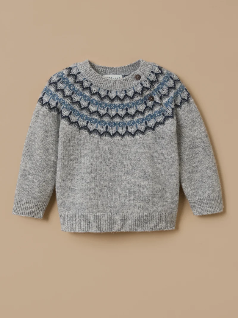 Baby-Pullover aus Wolle mit Jacquard-Kragen