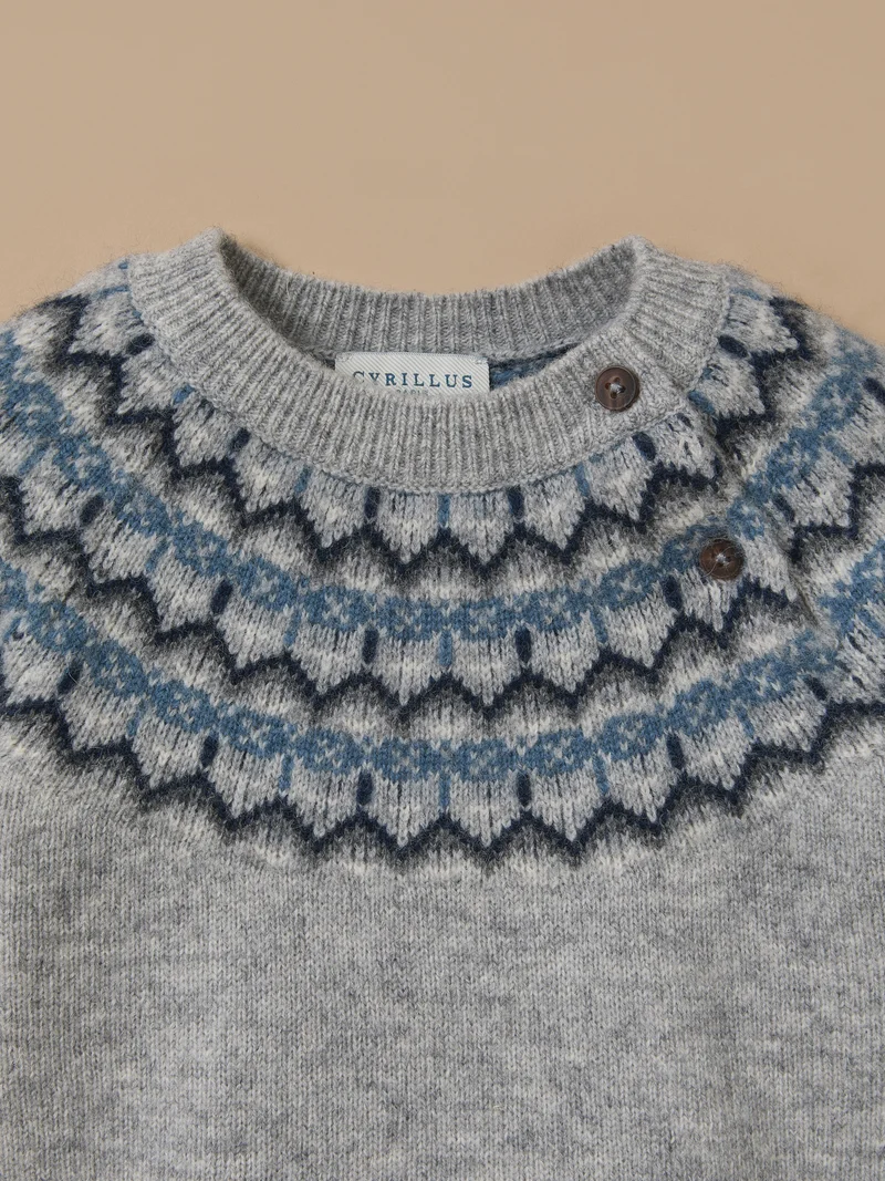 Baby-Pullover aus Wolle mit Jacquard-Kragen