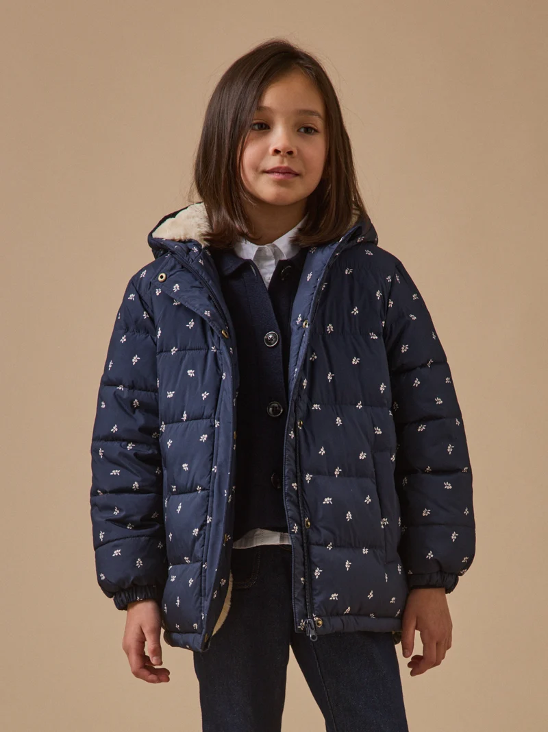 Mädchen-Steppjacke mit Fleecefutter, bedruckt