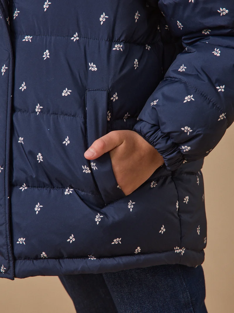 Mädchen-Steppjacke mit Fleecefutter, bedruckt