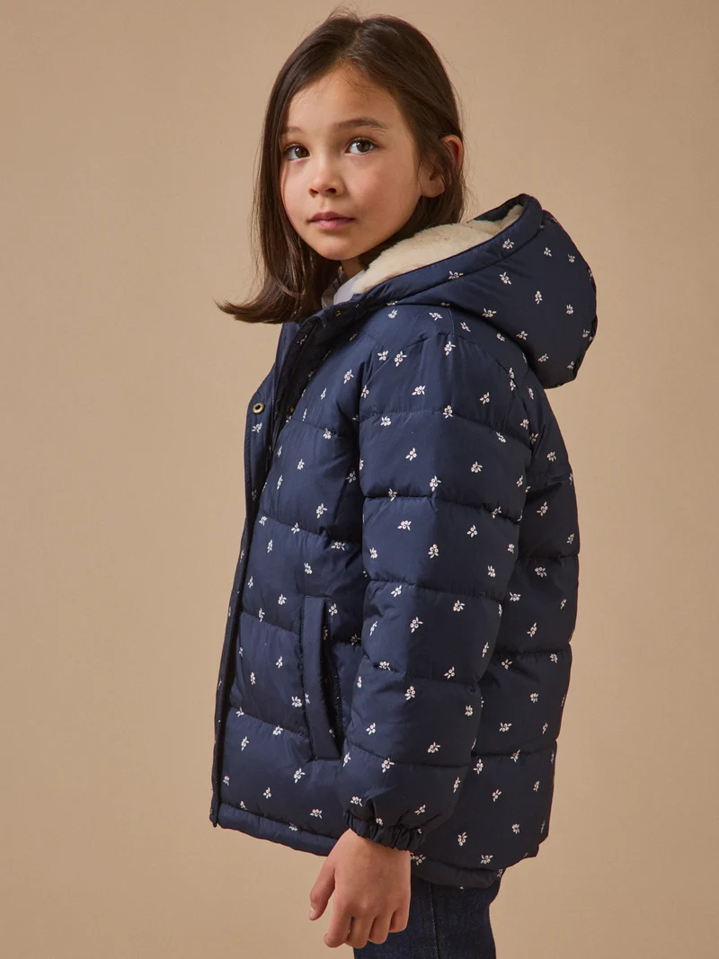 Mädchen-Steppjacke mit Fleecefutter, bedruckt