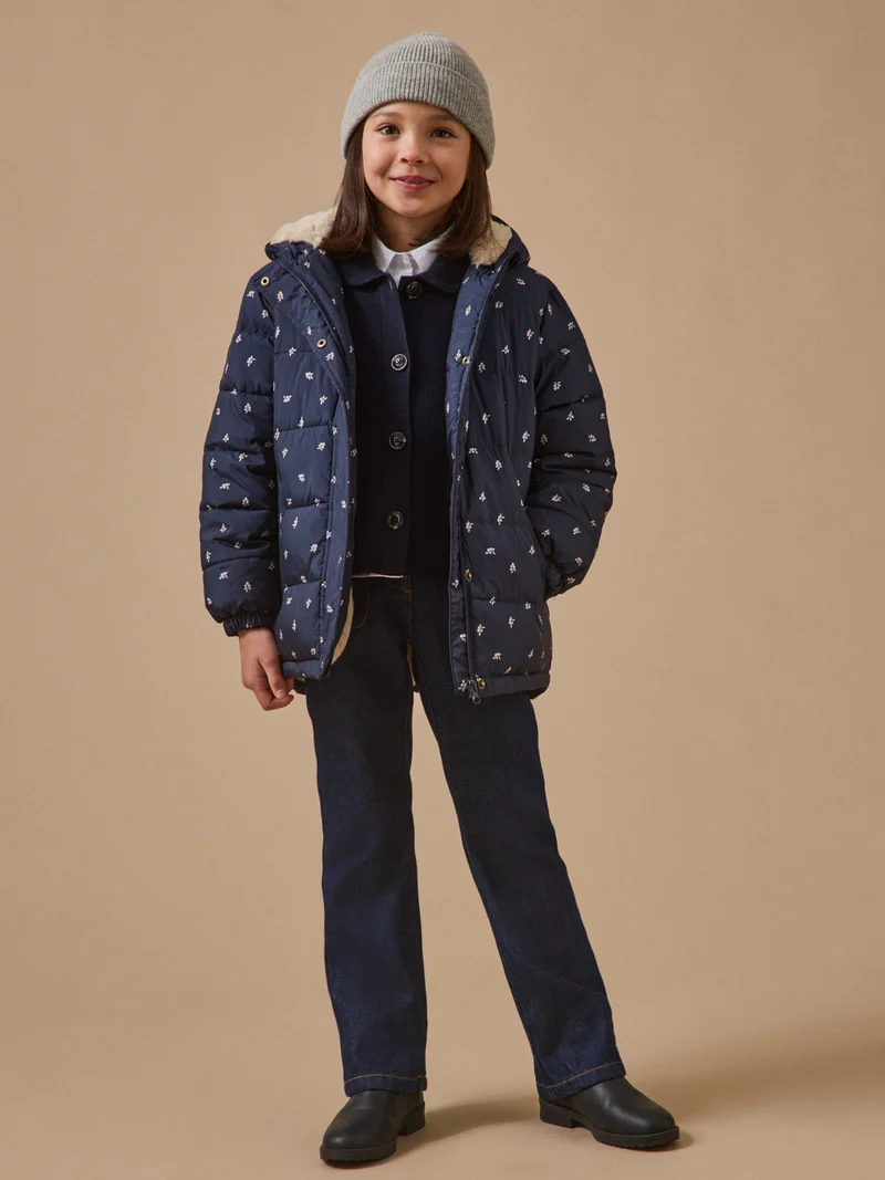 Mädchen-Steppjacke mit Fleecefutter, bedruckt