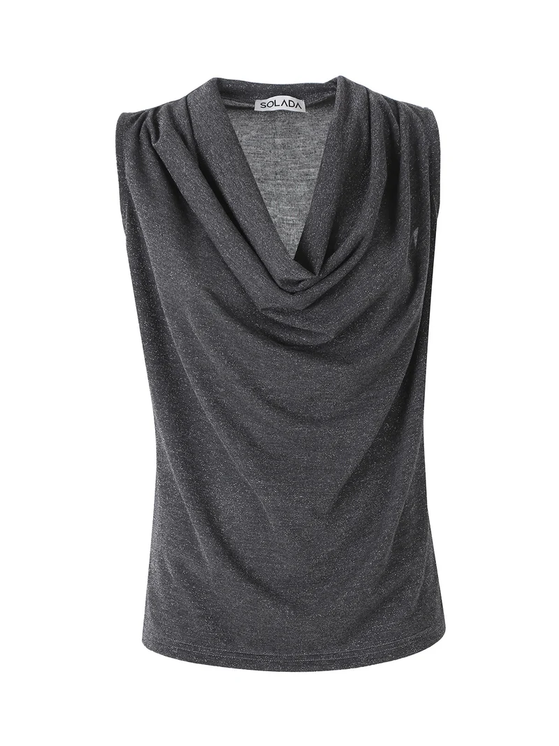 Top donna lurex con scollo a cascata - nero