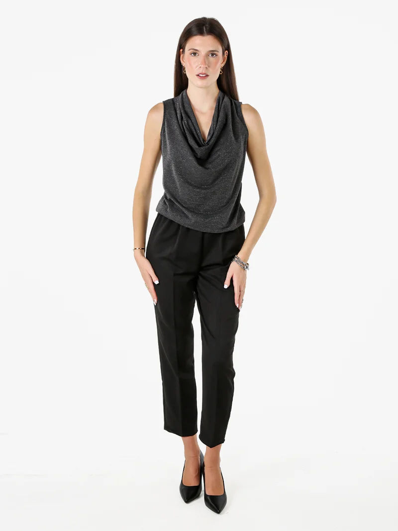 Top donna lurex con scollo a cascata - nero