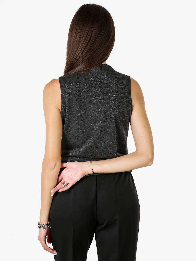 Top donna lurex con scollo a cascata - nero
