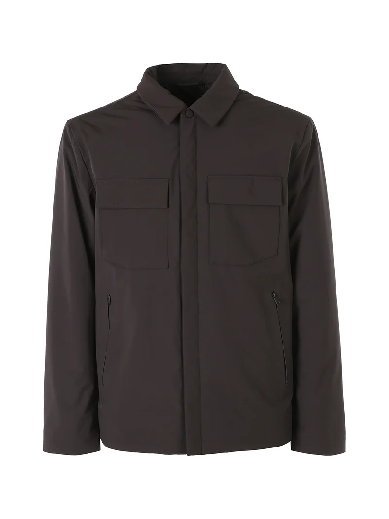 Cappotto corto da uomo impermeabile con colletto e bottoni - moro